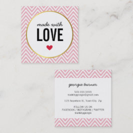 Tarjeta De Visita Cuadrada HECHO CON AMOR lindo embalaje chevron color rosa n