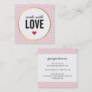 Tarjeta De Visita Cuadrada HECHO CON AMOR lindo embalaje chevron color rosa n