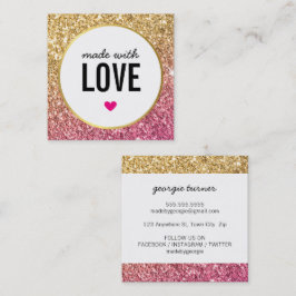 Tarjeta De Visita Cuadrada HECHO CON AMOR lindo embalaje purpurina de oro ros