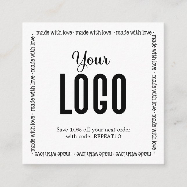 Tarjeta De Visita Cuadrada Hecho con amor Orden personalizado Gracias (Anverso)