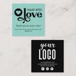 Tarjeta De Visita Cuadrada Hecho con amor Orden personalizado gracias
