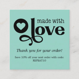 Tarjeta De Visita Cuadrada Hecho con amor Orden personalizado gracias