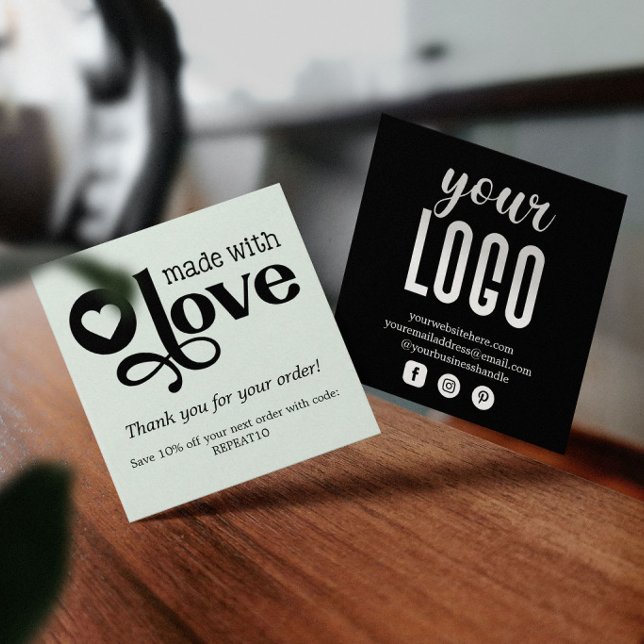 Tarjeta De Visita Cuadrada Hecho con amor Orden personalizado Gracias Plaza (Subido por el creador)