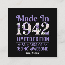 Tarjeta De Visita Cuadrada Hecho en 1942 Floral 84 Cumpleaños Increíble
