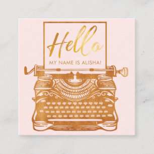 Tarjeta De Visita Cuadrada Hello Introduction Vintage Antiguo Typewriter