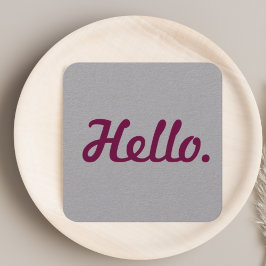 Tarjeta De Visita Cuadrada Hello Neutral Gray & Purple Casual Script Stylish