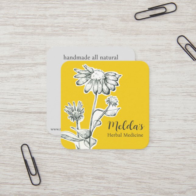 Tarjeta De Visita Cuadrada Herb Business Echinacea Personalizado de la planta (Anverso/Reverso In Situ)