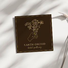 Tarjeta De Visita Cuadrada Herbal + Floral Apothecary Gold & Brown