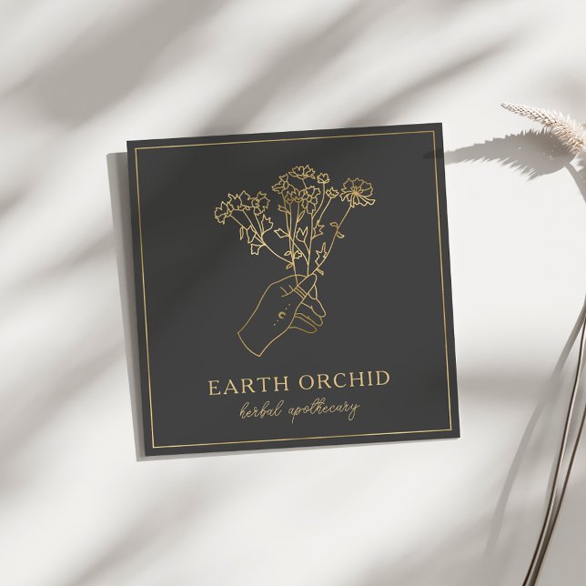 Tarjeta De Visita Cuadrada Herbal + Floral Apothecary Gold Square Business Ca (Subido por el creador)