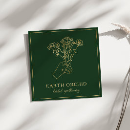 Tarjeta De Visita Cuadrada Herbal + Floral Avalado Oro y Verde