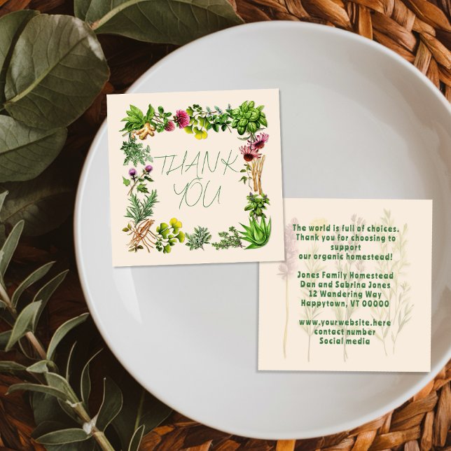 Tarjeta De Visita Cuadrada Herbal Goodness Small Thank You Customer Insert (Subido por el creador)