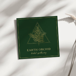 Tarjeta De Visita Cuadrada Herbolario Floral de Oro y Verde