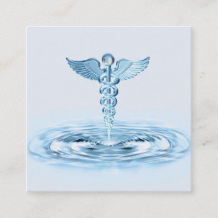 Tarjeta De Visita Cuadrada Hermes Rod Caduceus Blue Water Ripples Medical