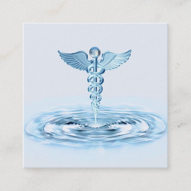 Tarjeta De Visita Cuadrada Hermes Rod Caduceus Blue Water Ripples Medical (Anverso)