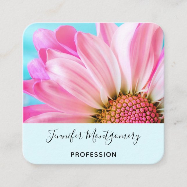 Tarjeta De Visita Cuadrada Hermosa flor rosa cercana foto (Anverso)