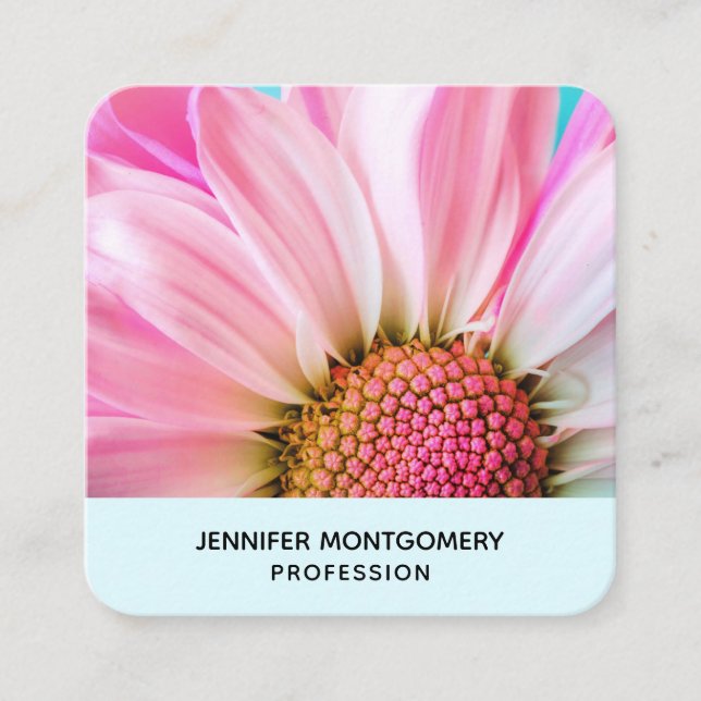 Tarjeta De Visita Cuadrada Hermosa flor rosa cercana foto (Anverso)