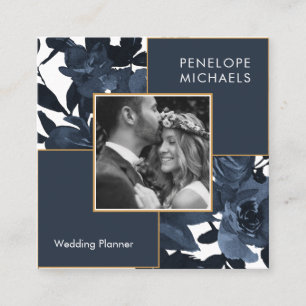 Tarjeta De Visita Cuadrada Hermosa Floral Azul con foto