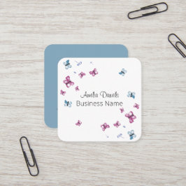 Tarjeta De Visita Cuadrada Hermosa mariposa rosa y azul