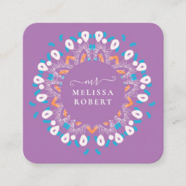 Tarjeta De Visita Cuadrada Hermosa Mármol Lavander Morado Floral Mandala