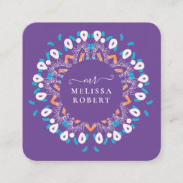 Tarjeta De Visita Cuadrada Hermosa morada floral Mandala Mármol Monogramado