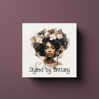 Tarjeta De Visita Cuadrada Hermosa Mujer Negra Hair Makeup Stylist