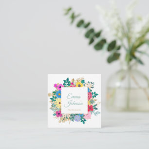 Tarjeta De Visita Cuadrada Hermosa pintura de color agua botánica de flores