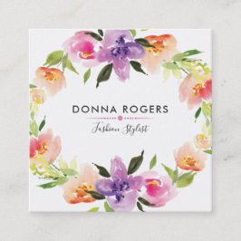 Tarjeta De Visita Cuadrada Hermosa Wreath de flores de acuarela