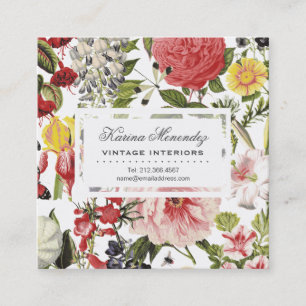 Tarjeta De Visita Cuadrada Hermosas flores e insectos flores de jardín