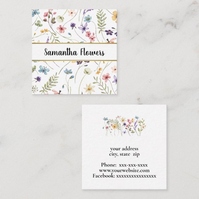 Tarjeta De Visita Cuadrada Hermosas flores pastel (Anverso / Reverso)