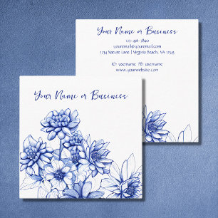 Tarjeta De Visita Cuadrada Hermoso bosquejo de flores azules y blancas