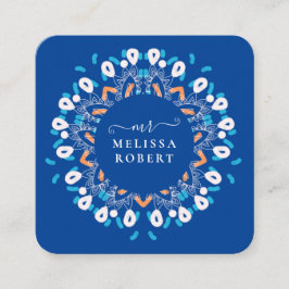 Tarjeta De Visita Cuadrada Hermoso cielo azul Floral Mandala Marble
