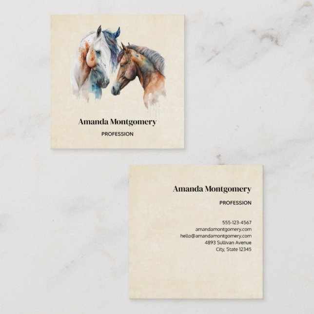 Tarjeta De Visita Cuadrada Hermoso estilo Caballos de estilo Boho Occidental (Anverso / Reverso)