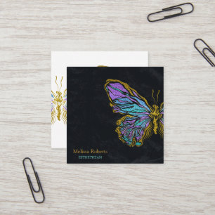 Tarjeta De Visita Cuadrada Hermoso logotipo decorativo de mariposa negro