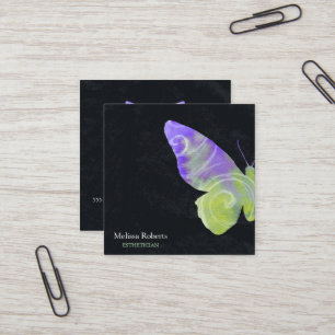 Tarjeta De Visita Cuadrada Hermoso logotipo decorativo de mariposa negro