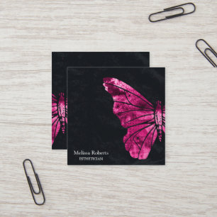 Tarjeta De Visita Cuadrada Hermoso logotipo decorativo de mariposa negro