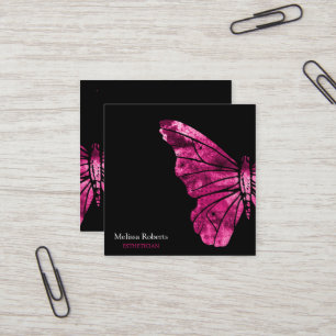 Tarjeta De Visita Cuadrada Hermoso logotipo decorativo de mariposa negro