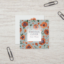 Tarjeta De Visita Cuadrada Hermoso Personalizable Naranja Poppies