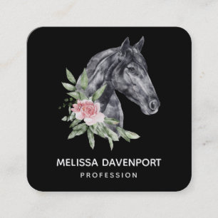Tarjeta De Visita Cuadrada Hermoso retrato de cabeza de caballo negro