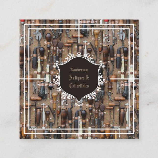 Tarjeta De Visita Cuadrada Herramientas antiguas coleccionables (Anverso)