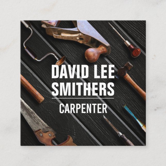 Tarjeta De Visita Cuadrada herramientas de carpintero profesional (Anverso)