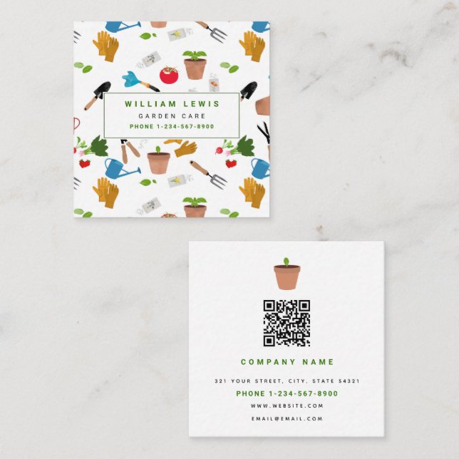 Tarjeta De Visita Cuadrada Herramientas de jardinería Plantas Jardinería (Anverso / Reverso)