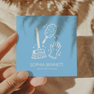 Tarjeta De Visita Cuadrada Herramientas de limpieza personalizadas azules lin