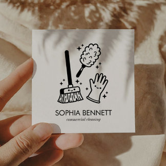 Tarjeta De Visita Cuadrada Herramientas de limpieza personalizadas blancas y