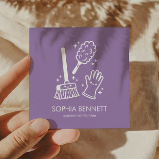 Tarjeta De Visita Cuadrada Herramientas de limpieza personalizadas Purple Cut