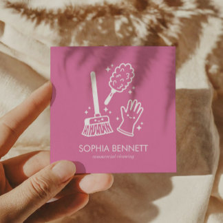 Tarjeta De Visita Cuadrada Herramientas de limpieza personalizadas rosadas li