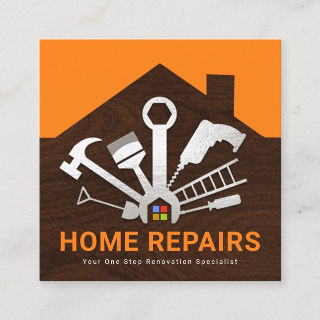 Tarjeta De Visita Cuadrada Herramientas de reparación del hogar plateado Cons (Anverso)