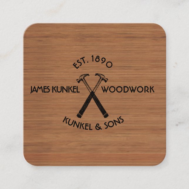 Tarjeta De Visita Cuadrada Herramientas LOGO de martillo negro Construcción d (Anverso)