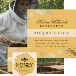 Tarjeta De Visita Cuadrada Hexágono Amarillo moderno 3D Miel Estilizada Marfi