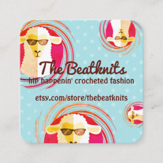 Tarjeta De Visita Cuadrada Hippie beatnik ovejas tejiendo el logo del crochet