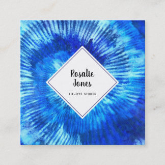 Tarjeta De Visita Cuadrada Hippie Tie Dye Pattern Watercolor Azul Moderno